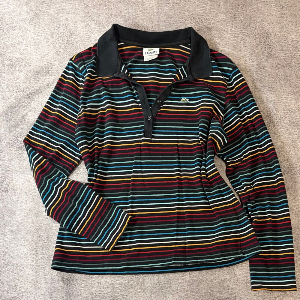Black Striped Lacoste Long Sleeve Polo
